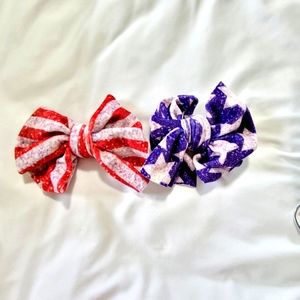 BBCO Stars and Stripes Velvet Piggies Hairbows on Clips
